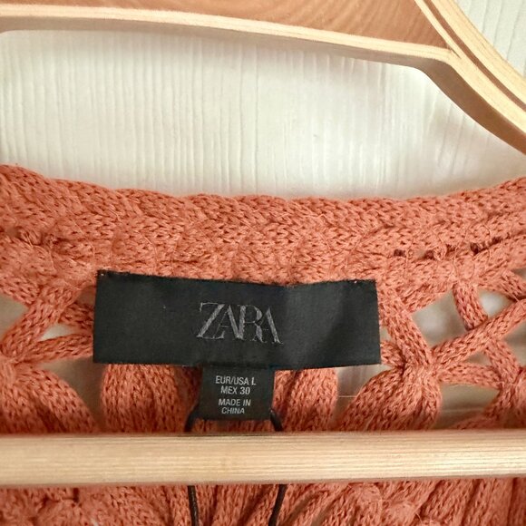 [🌟 PRICE FIRM] 🌞 ZARA Beaded Knit Vest Macrame Terracotta Rust Crochet L - Picture 5 of 11